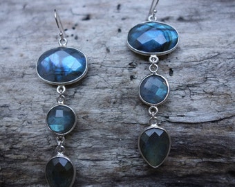 Labradorite Long Earrings, Sterling Silver, Gemstone Earrings, Valentine Gift, Wedding
