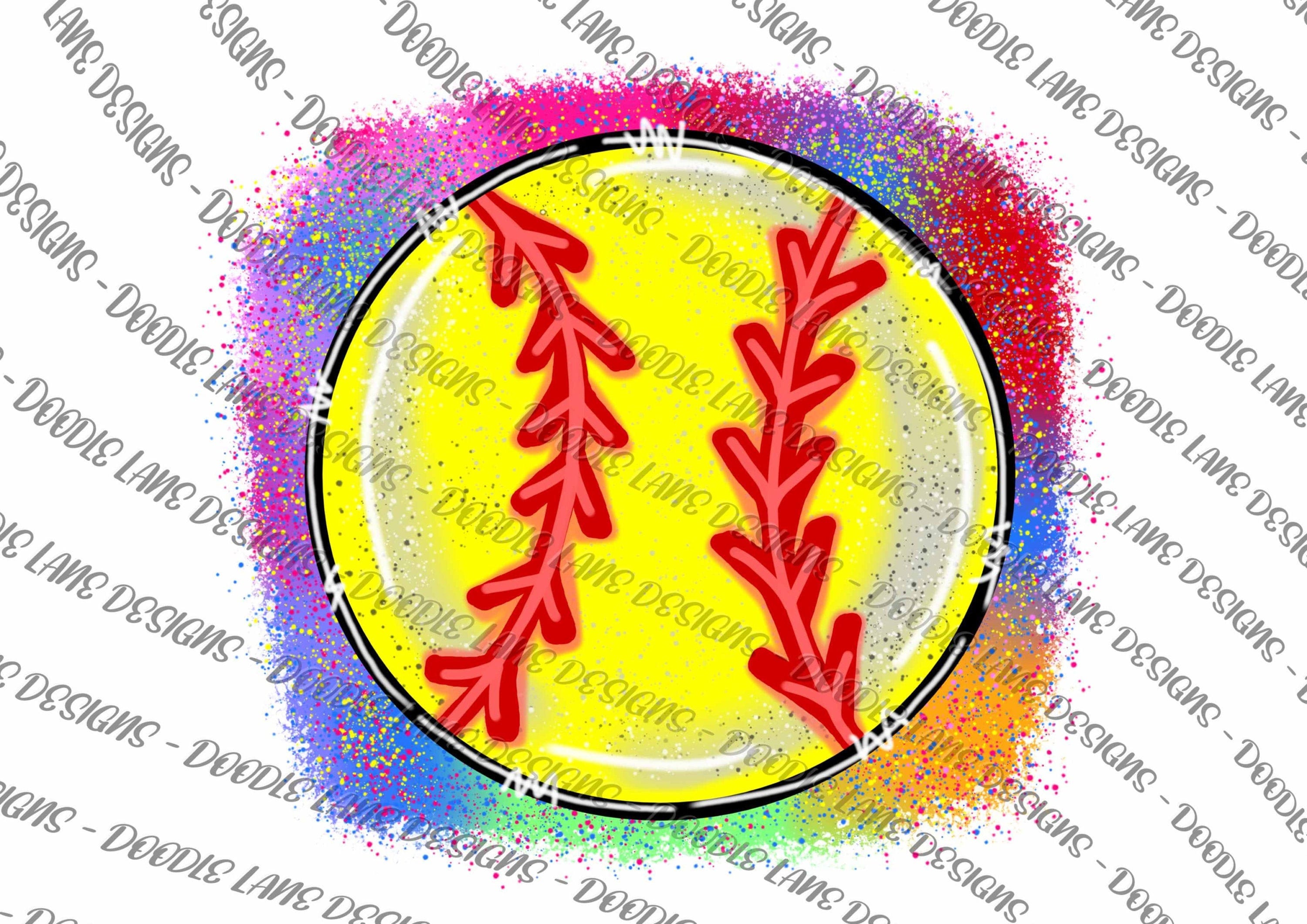 Softball with Rainbow background png file doodle art hand | Etsy
