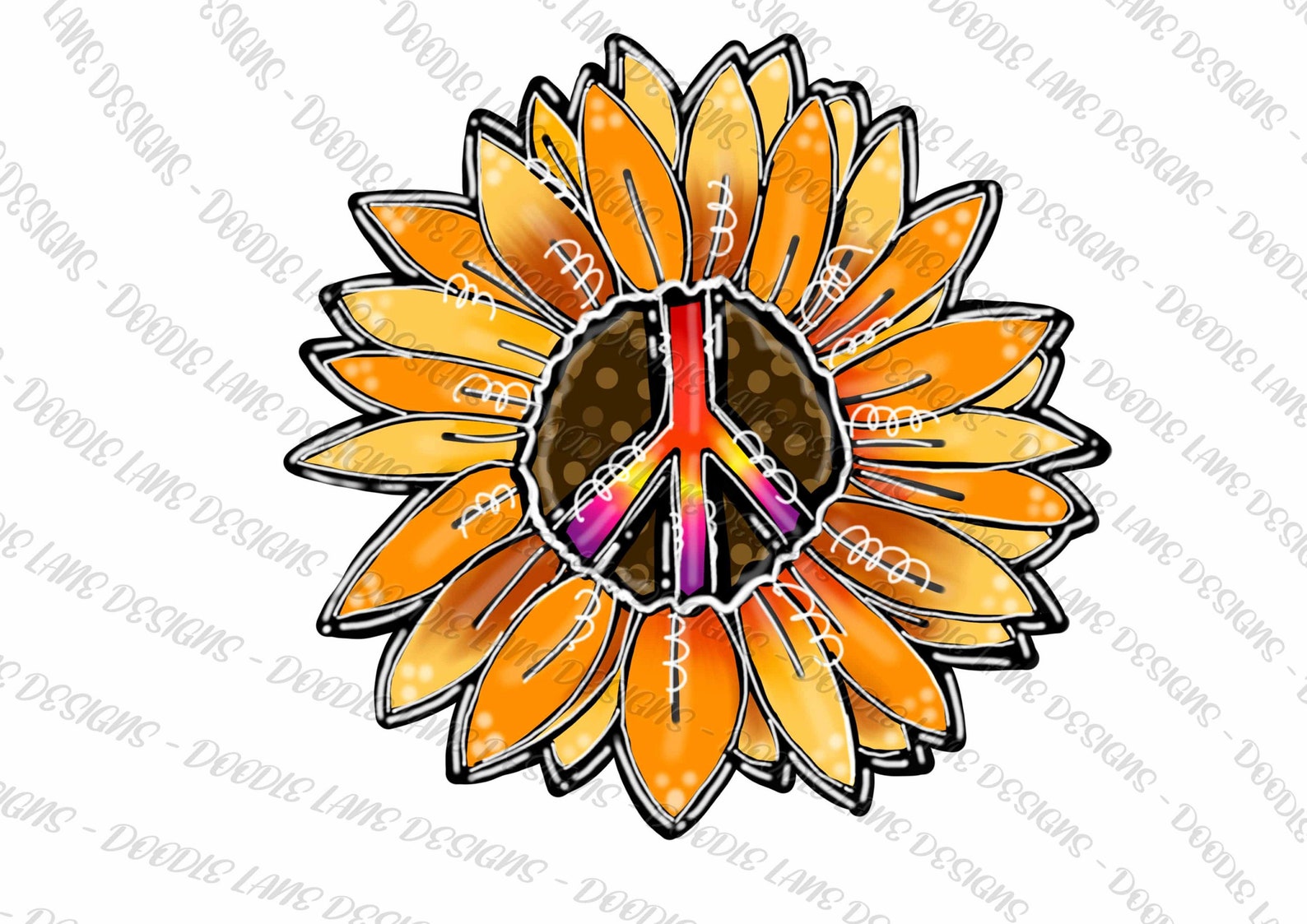 Sunflower Peace Sign PNG Design Png File Doodle Art Hand Etsy UK