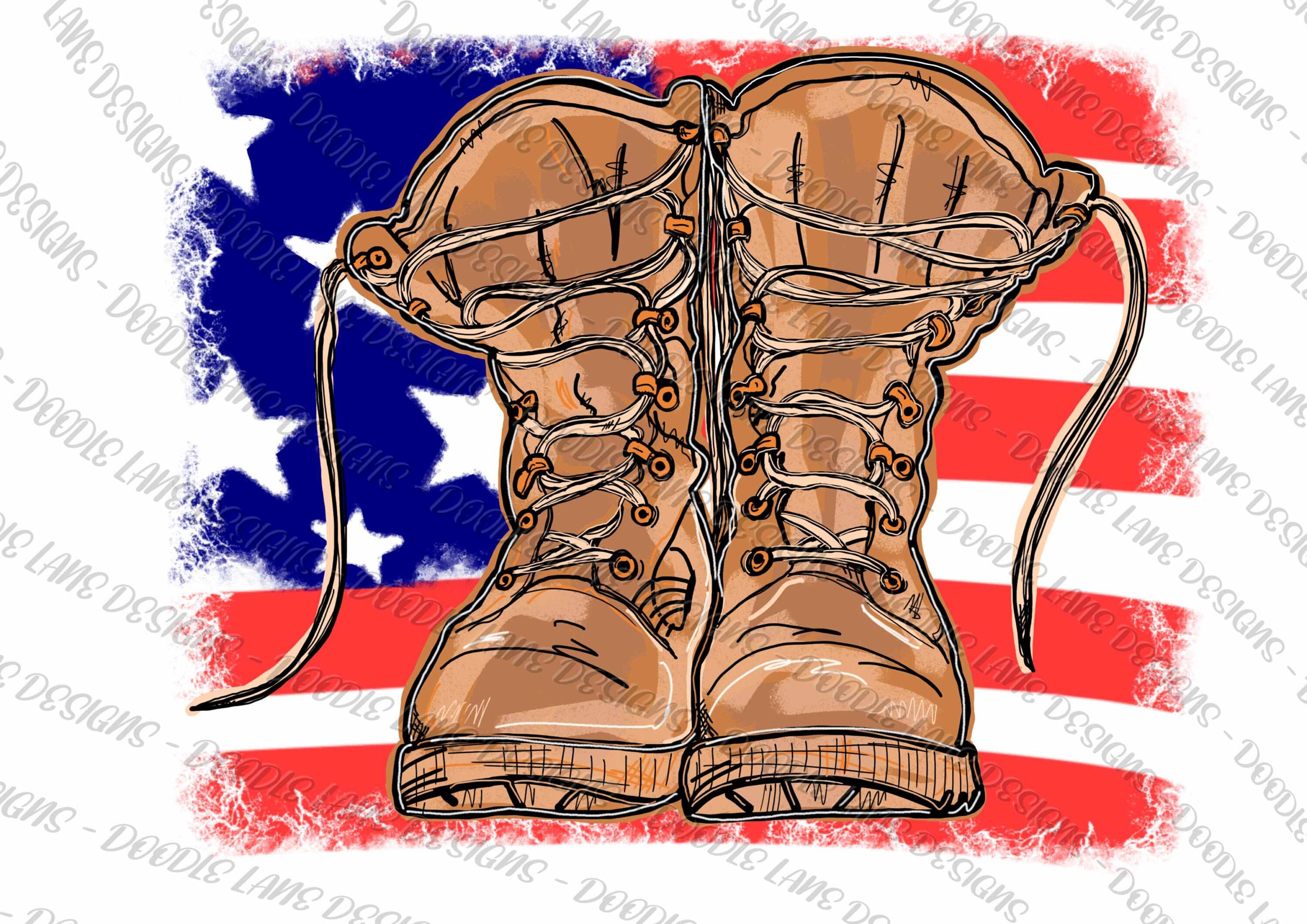 Army Boots With American Flag Png File Doodle Art Hand Etsy