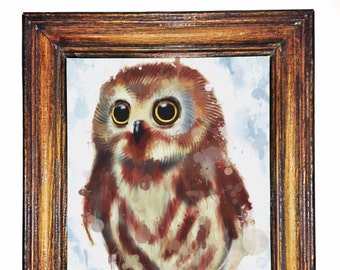 Printable Digital Painting- Owl Digital Painting Art- Owl Art Print- Digital Painting Download- Downloadable Digital Art- Bird Art Print