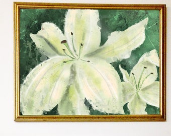 Flower Painting Print- Printable Lily Flower Painting- Digital Painting Download- Downloadable Digital Art-Flower Wall Decor-Flower Painting