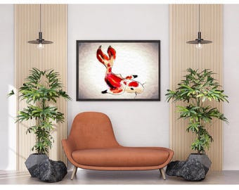 Koi Digital Painting Art Print Japanese Home Decor