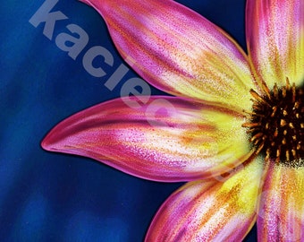 Bright Pink Yellow Flower Digital Painting Downloadable Print