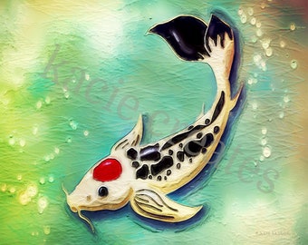 Black Spotted Koi Digital Painting Printable Download