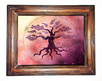 Digital Painting Download- Pink Bonsai Tree Art Print- Printable Digital Painting- Tree Painting Print- Downloadable Art Print- Tree Art