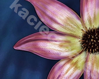 Pink Yellow Flower Desaturated Digital Painting Printable Download
