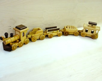 Wooden Train Set, 5 cars, Handcrafted, Handmade toy, Toy Train