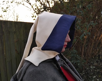 Medieval Open-Fronted ladies Hood in white wool with linen lining.