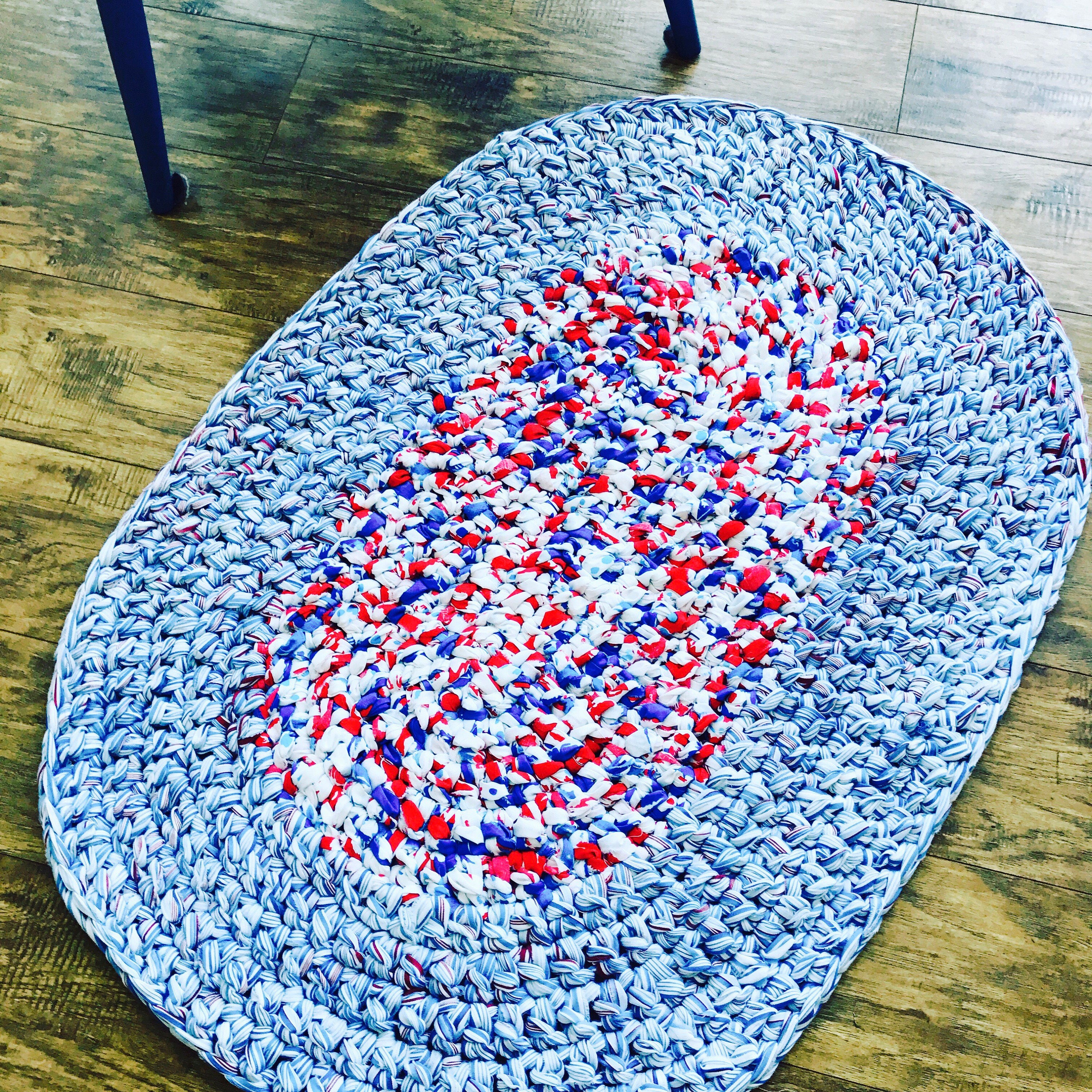 Red white and blue rag rug crochet rag rug nautical rag Etsy