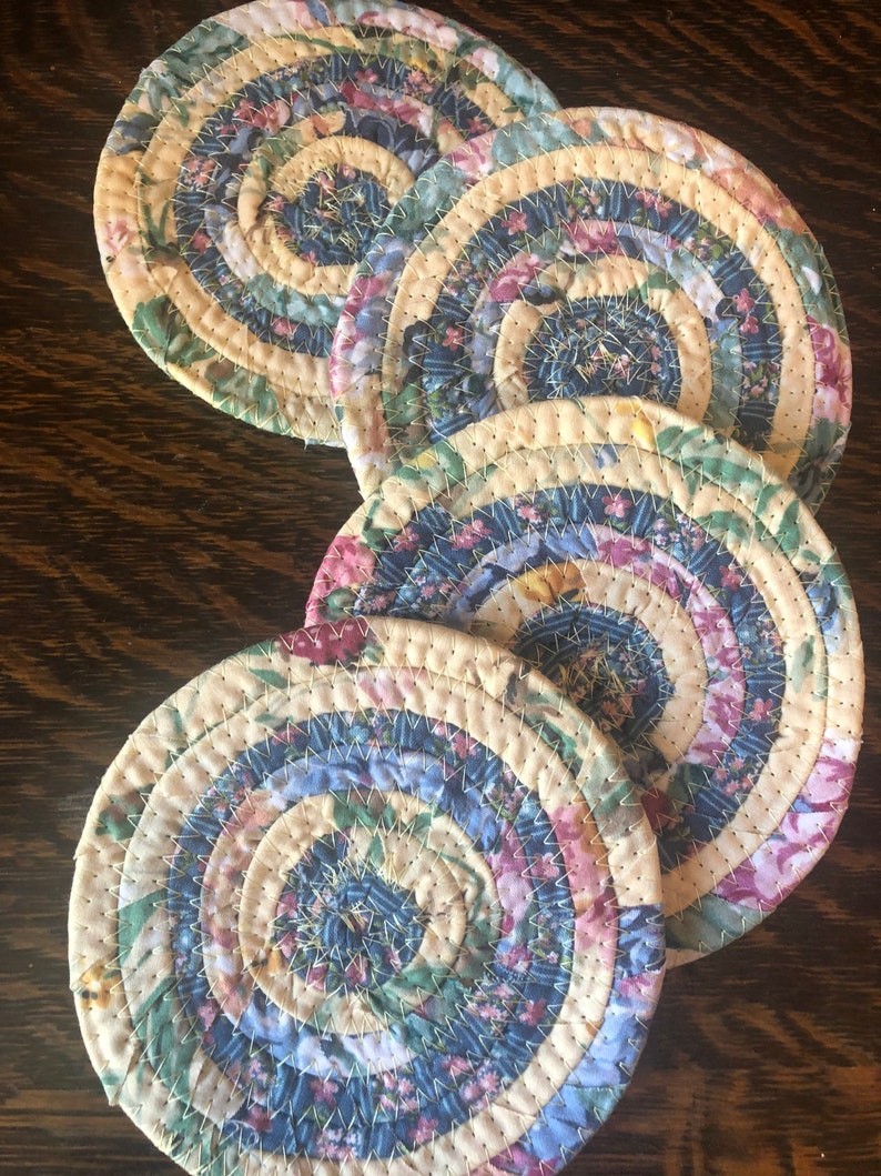 Wrapped rope coasters rag rug coasters reclaimed fabric Etsy