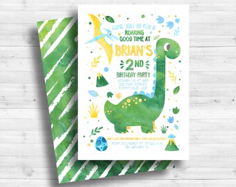 Invitation d'anniversaire de dinosaure, anniversaire de dinosaure, fête de dinosaure, aquarelle, invitation de dinosaure, invitation de fête de dinosaure, dinosaure imprimable
