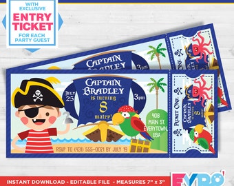 Pirate Invitation.Pirate Party.Captain Party.Printable Pirate Ticket.Kid's Birthday Party.Editable File.Kid's Party.Themed Party