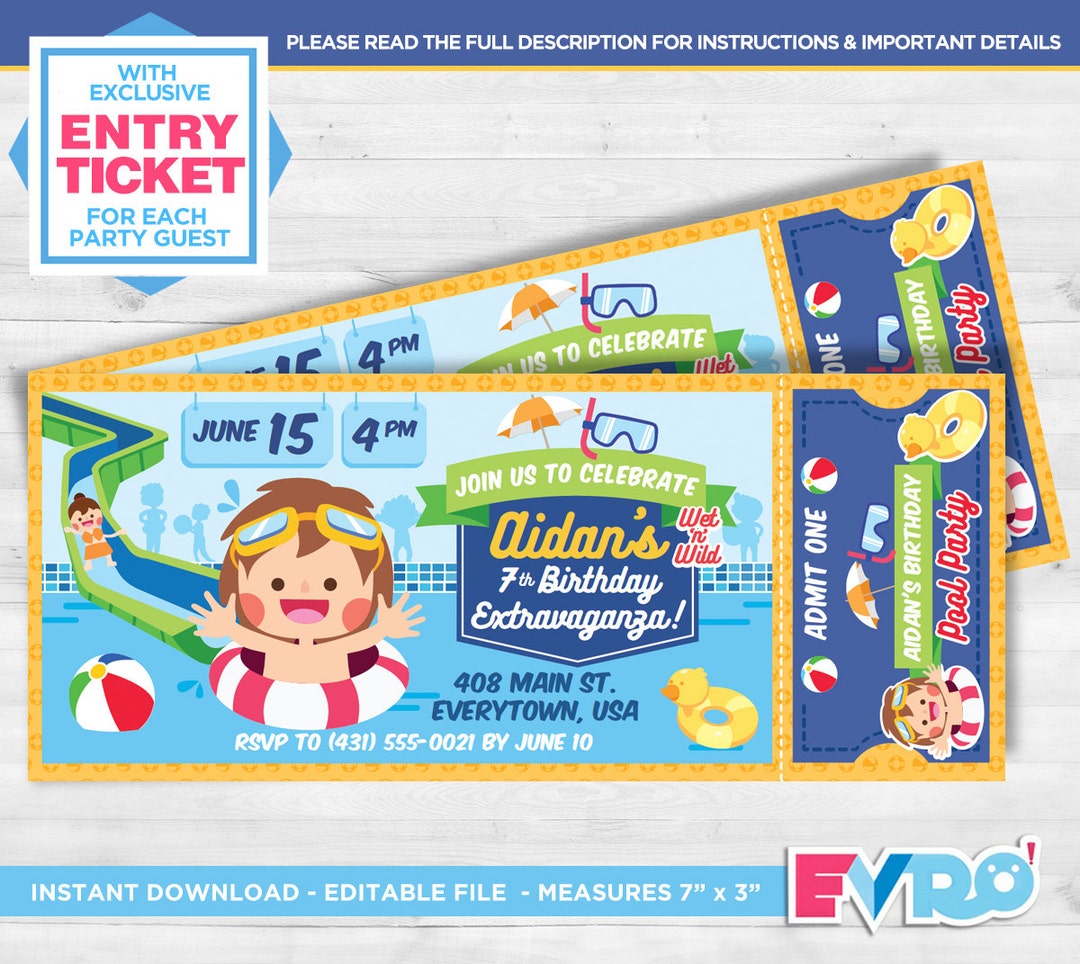 Pool Party.pool Invitation.water Party.pool Ticket.pool Birthday ...