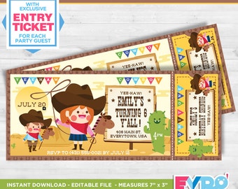 Rodeo Party.Cowgirl Party.Cowboy Invitation.Cowboy Party.Ticket Party.Party Invitation.Editable File.Printable Invitation.Themed Party.