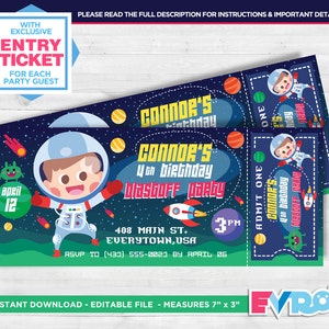 Space Party.Space Invitation.Astronaut Party.Ticket Invitation.Editable File.Space Birthday Invitation.Themed Party.Printable Invitation