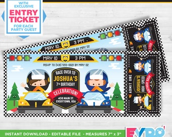 Invitation d’anniversaire de voitures de course-Invitation de voiture de course. Race Car Party.Race Car Birthday.Racing Invitation. Invitation imprimable. Fichier modifiable