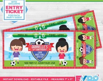 Girls Soccer Invitations.Futbol Birthday.Soccer Birthday.Soccer Invitation. Futbol Invitation.Sport Ticket.Football Party.Soccer Party