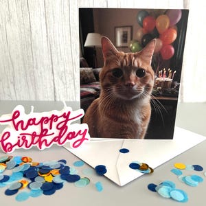 Orange Tabby Cat Birthday Card: Balloons Design - Cat Lover Gift