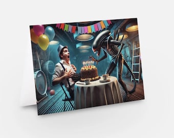 Sci-Fi Alien Birthday Card: Extraterrestrial Creature Design