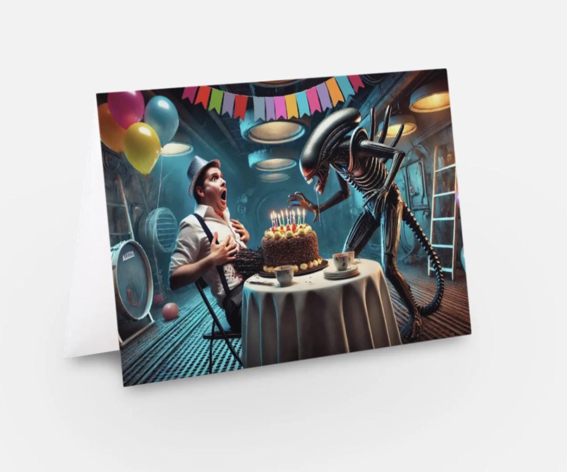 Sci-fi Alien Birthday Card: Extraterrestrial Creature Design - Etsy