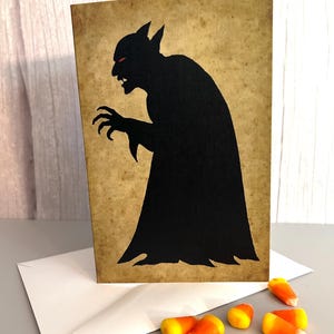 1922 Nosferatu inspired Halloween card, silent movie inspired vampire card, Vintage vampire Halloween card, Nosferatu Shadow Greeting