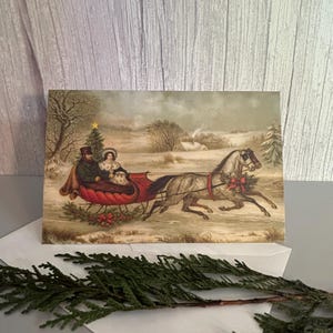 Currier and Ives Inspired Vintage Christmas Card – Horse and Sleigh