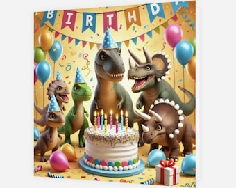 Dinosaur Birthday Card for Kids: Dino Party with Cake