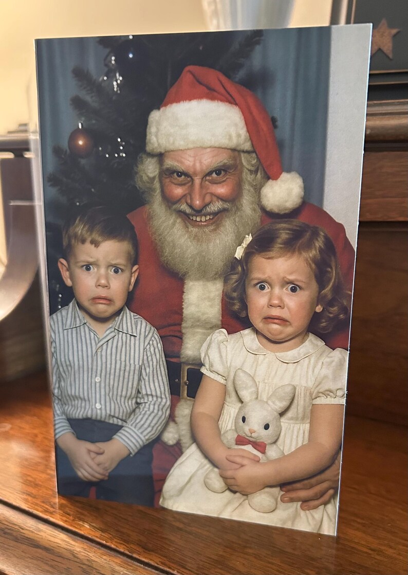 DISCOUNTED Creepy Department Store Santa Funny Christmas Card – Retro Humor Holiday Greeting image 7