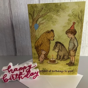 A.A. Milne’s Winnie-the-Pooh inspired birthday card, Pooh bear birthday card, card for Pooh bear fans, classic book lover card, Hundred Acre