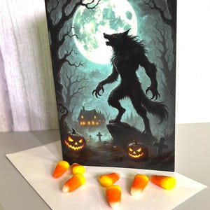 Werewolf Halloween Card, Gothic Werewolf Greeting Card, Scary Werewolf Card , Classic monster Halloween card, horror classic Halloween card