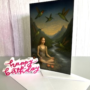 Hummingbird Birthday Card: Animal Spirit Art, Encouragement Card