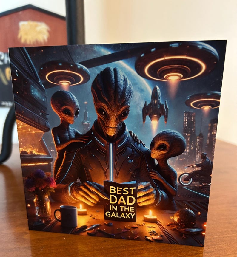 Alien Father's Day Card, Sci Fi Extraterrestrial Dad Greeting, Non ...