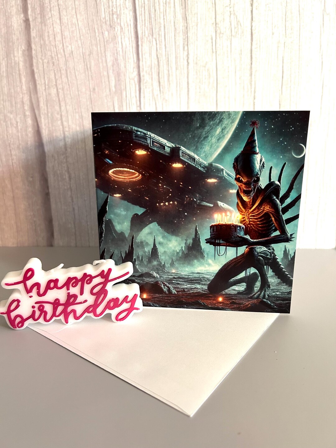 Creepy Alien Birthday Card: Sci-fi Cosmic Greeting - Etsy
