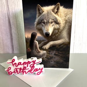 Wolf Spirit Animal Birthday Card: Intuitive Wisdom Art