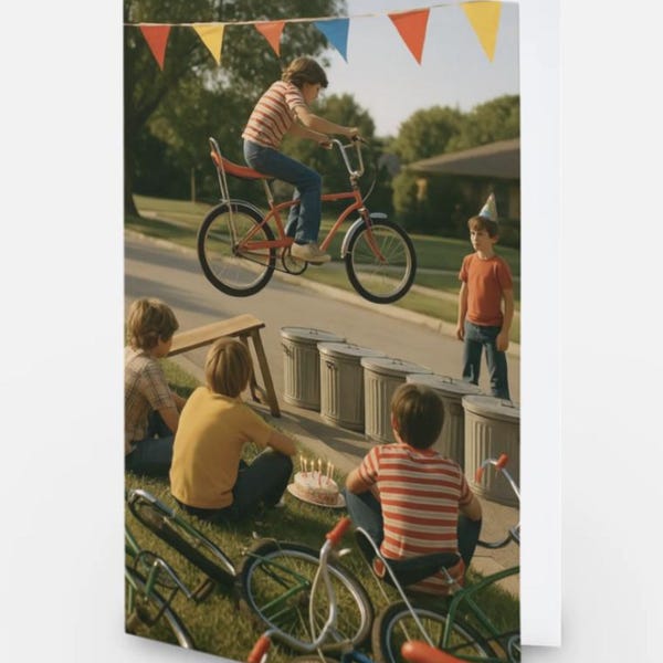 Gen X Nostalgia Birthday Card: Banana Seat Bike, 1970s Kid