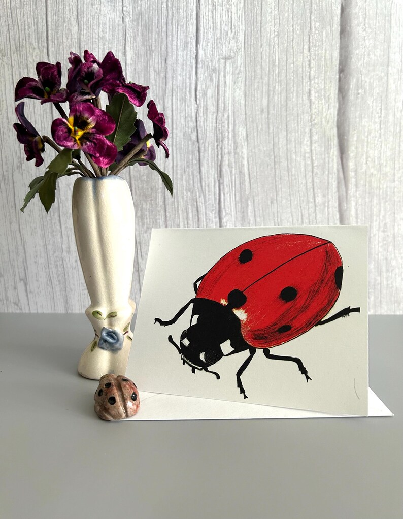 Hand-drawn Print Ladybug Card – Nature Illustration, Blank Note Card, 5 ...