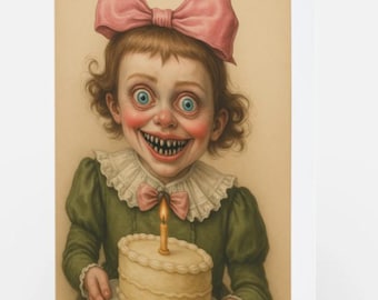 Creepy Victorian Girl Birthday Card: Weird Horror Greeting