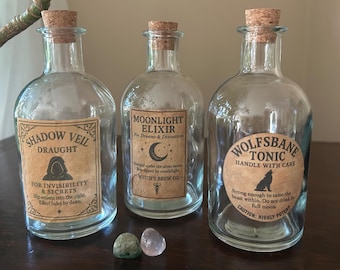 Witch Potion Bottle Labels with Recipes: Apothecary Halloween Decor