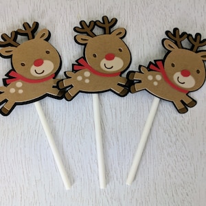 Rudolph Cupcake Toppers, Rudolph the Red Nosed Reindeer, Christmas Cupcake Toppers, Deer Cupcake Toppers, Christmas Decor