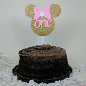 Minnie Mouse Cake Topper, Glitter Minnie Cake Topper, Pink and Gold Minnie, Pink and Gold Birthday, Minnie Decor, Minnie 1st Birthday