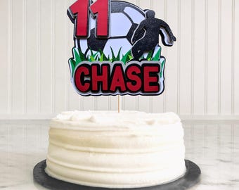 Personalized Soccer Cake Topper, Custom Name, 3D Player Silhouette (6.5"x6")