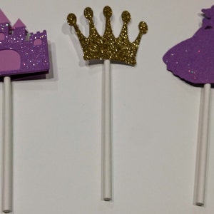 Princess Cupcake Topper, Cinderella, 12 Princess Glitter Cupcake Toppers, Castle, Crown, Princess Party, Princess Birthday Party
