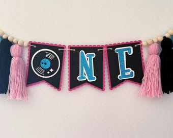 Retro Record First Birthday High Chair Banner, Rock and Roll Party, 50's Theme