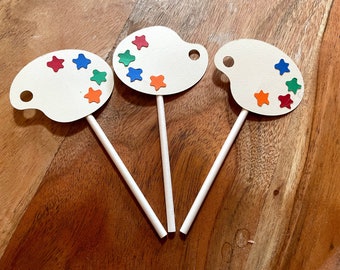 Paint Pallet Cupcake Toppers, Art Party, Artist Party, Paint Party, Cupcake Toppers