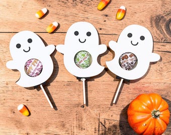 Handmade Ghost Lollipop Holders, Halloween Candy Favors, Spooky Treats (Cardstock)