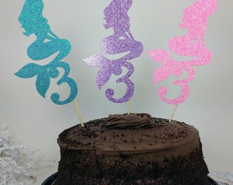Glitter Mermaid Cake Topper, Personalized Age, Birthday Party Decorations, Under the Sea Theme