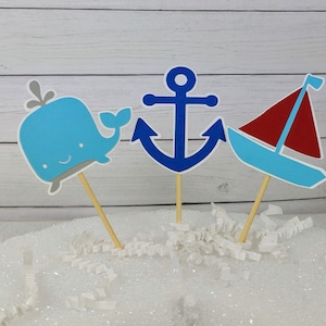 Nautical Cupcake Toppers, Whale Cupcake Toppers, Anchor Cupcake Toppers, Sailboat Cupcake Topper, Nautical Baby Shower, Nautical Birthday