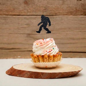 Bigfoot Sasquatch Cupcake Toppers, Glitter Silhouette Birthday Party Decor