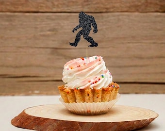 Bigfoot Sasquatch Cupcake Toppers, Glitter Silhouette Birthday Party Decor